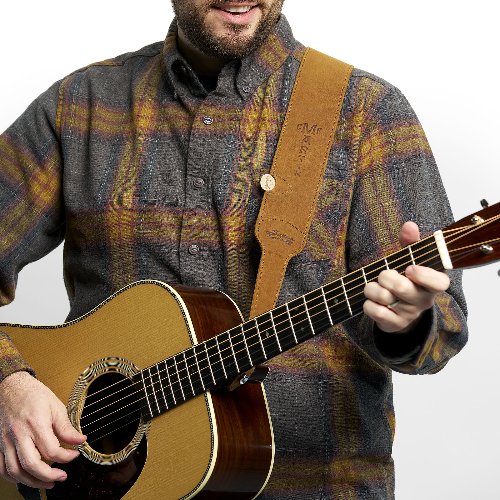 Martin Martin Saddleback Leather Guitar Strap, Tobacco - Guitars