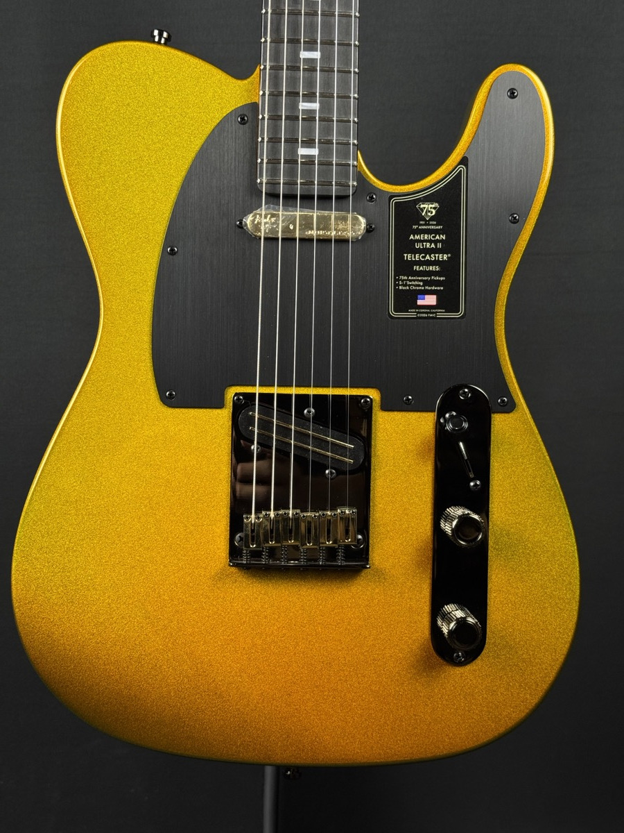 Fender Fender 75th Anniversary American Ultra II Telecaster, Ebony - Liquid Gold - Guitars