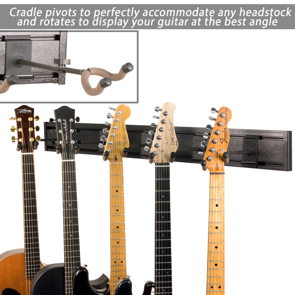 String Swing String Swing 5 Instrument Hanger System - Black Slatwall with Guitar Keeper Yoke - Stands
