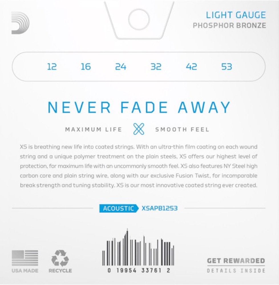 D'Addario D'Addario XS Acoustic Phosphor Bronze Light Guitar Strings 12-53 - Strings